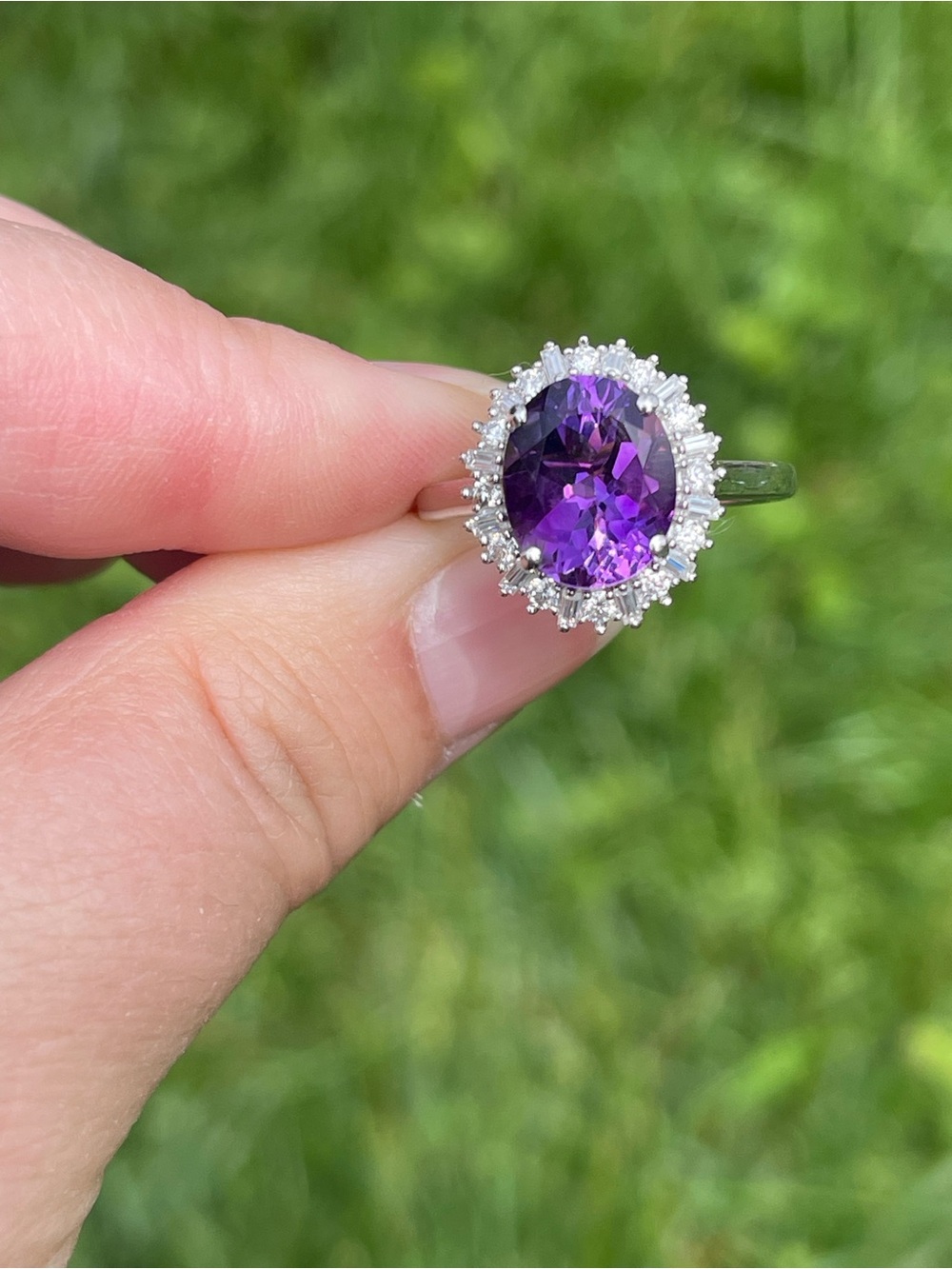 Amethyst and Moissanite Halo Ring